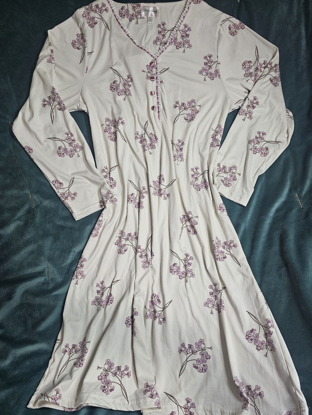 Body Touch Classic Long Sleeve Floral Nightgown Cream Pink L